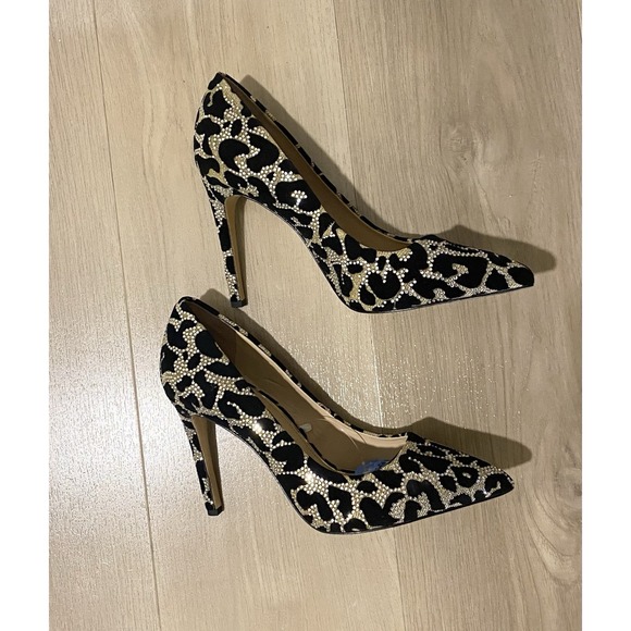 NWOB Gianni‎ Bini Women Black Silver Rhinestone Leopard Pattern 4" Pumps Shoes 8 - Picture 4 of 8
